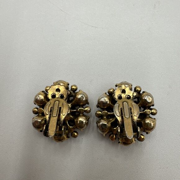 Vintage Hollycraft Earrings Gold Tone Pastel Rhinestone - Picture 4 of 6